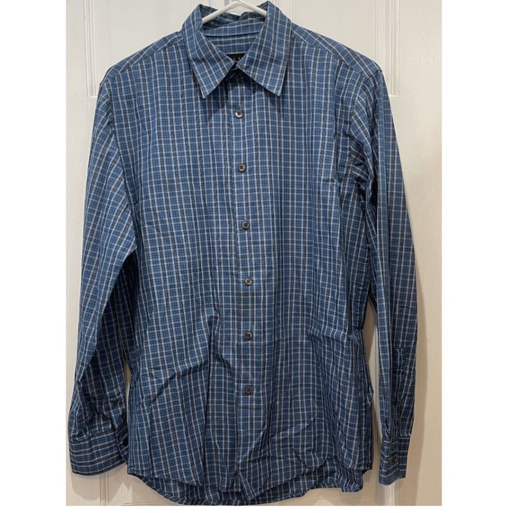 Via Europa Blue Plaid Long Sleeve Button Down Men’s Size Small.